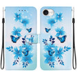 For iPhone 16e Crystal Texture Colored Drawing Leather Phone Case(Blue Butterflies) - iPhone 16e Cases by PMC TechLife | Online Shopping South Africa | PMC TechLife | Buy Now Pay Later Mobicred