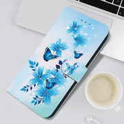 For iPhone 16e Crystal Texture Colored Drawing Leather Phone Case(Blue Butterflies)