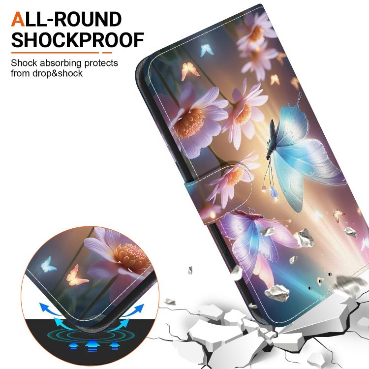 For iPhone 16e Crystal Texture Colored Drawing Leather Phone Case(Butterfly Love Flower)