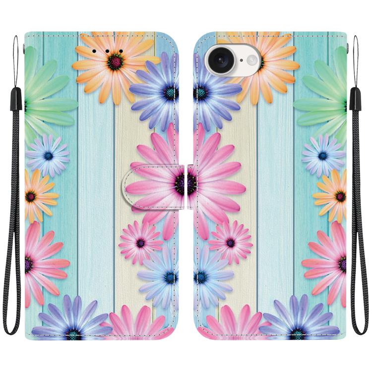 For iPhone 16e Crystal Texture Colored Drawing Leather Phone Case(Sunflowers)