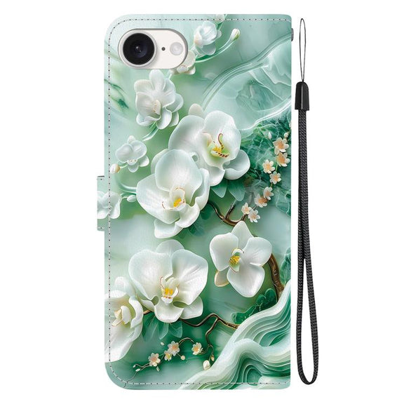 For iPhone 16e Crystal Texture Colored Drawing Leather Phone Case(Jade Flowers)