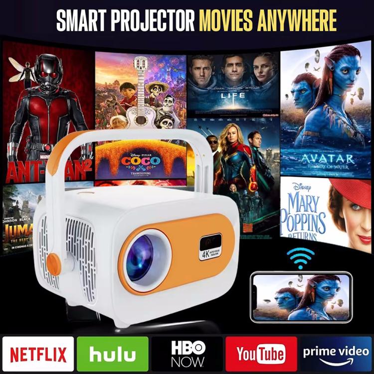 JY325 1280 x 720P 200ANSI Amlogic H713 CPU Android 11.0 Portable Projector, EU Plug(White)
