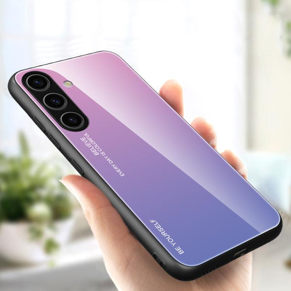 For Samsung Galaxy S25 5G Gradient Color Glass Phone Case(Pink Purple)