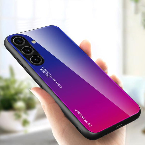 For Samsung Galaxy S25 5G Gradient Color Glass Phone Case(Purple Red)