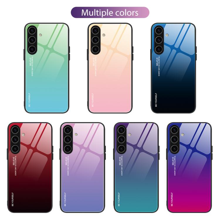 For Samsung Galaxy S25 5G Gradient Color Glass Phone Case(Green Cyan)
