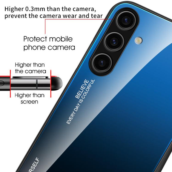 For Samsung Galaxy S25+ 5G Gradient Color Glass Phone Case(Aurora Blue)