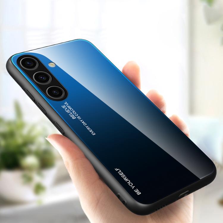 For Samsung Galaxy S25+ 5G Gradient Color Glass Phone Case(Blue Black)