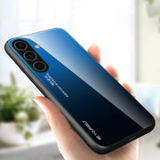 For Samsung Galaxy S25+ 5G Gradient Color Glass Phone Case(Blue Black)