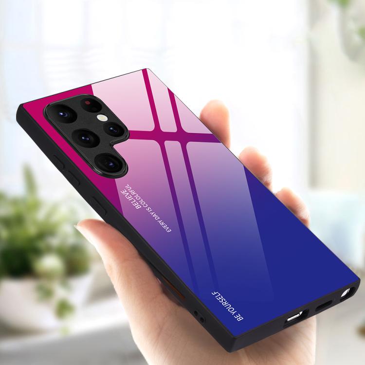 For Samsung Galaxy S25 Ultra 5G Gradient Color Glass Phone Case(Purple Red)