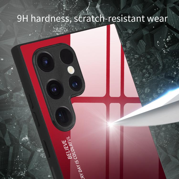 For Samsung Galaxy S25 Ultra 5G Gradient Color Glass Phone Case(Purple Red)