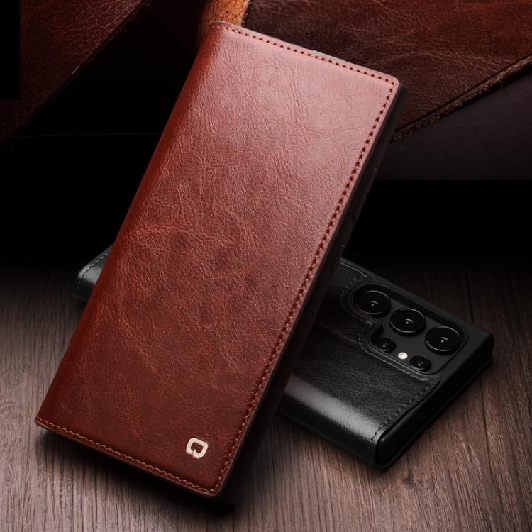 For Samsung Galaxy S25 5G QIALINO Genuine Leather Phone Case(Brown)