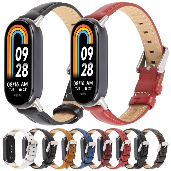For Xiaomi Smart Band 9 / 8 Silver Metal Connector Genuine Leather Watch Band(Blue)