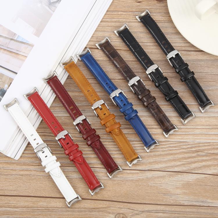 For Xiaomi Smart Band 9 / 8 Silver Metal Connector Genuine Leather Watch Band(Bamboo Joint Coffee)