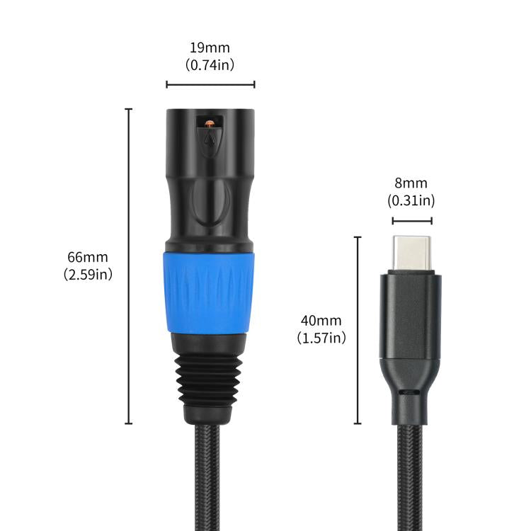 TY015 Type-C Male to XLR Male Stereo Output Audio Cable, Length:3m(Black Blue)