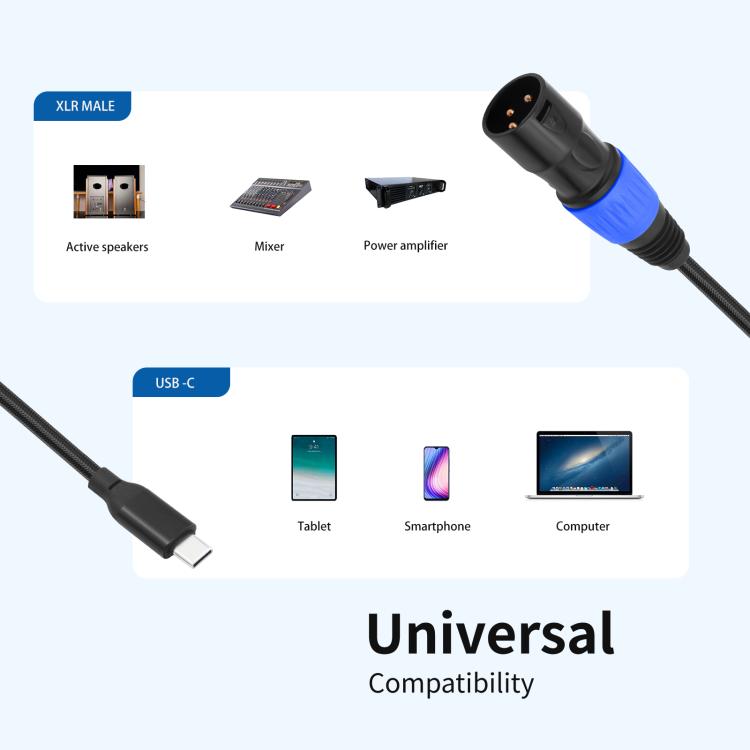 TY015 Type-C Male to XLR Male Stereo Output Audio Cable, Length:3m(Black Blue)