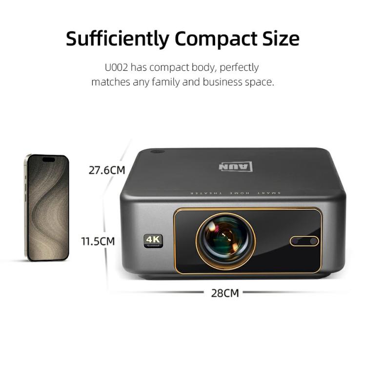 AUN U002 1920x1080P 970ANSI Android 12 Home Theater Smart Projector, US Plug(Dark Grey)