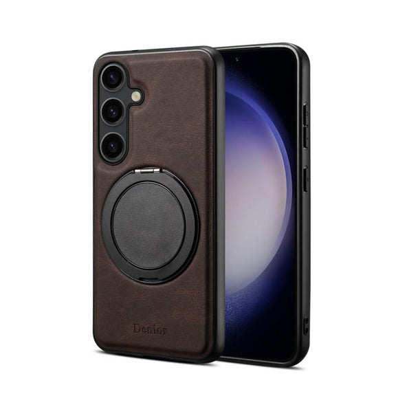 For Samsung Galaxy S25 5G Denior A14 Skin Feel Rotating Holder MagSafe Phone Case(Brown)
