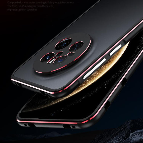For Huawei Mate 70 Aurora Series Lens Protector + Metal Frame Phone Case(Black Red)