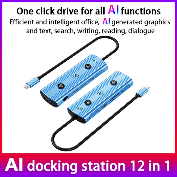YCE V172 12 in 1 USB-C / Type-C HUB Adapter AI Docking Station(Blue)