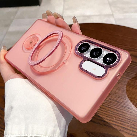 For Samsung Galaxy S25+ 5G Rotation Holder MagSafe Phone Case(Pink)