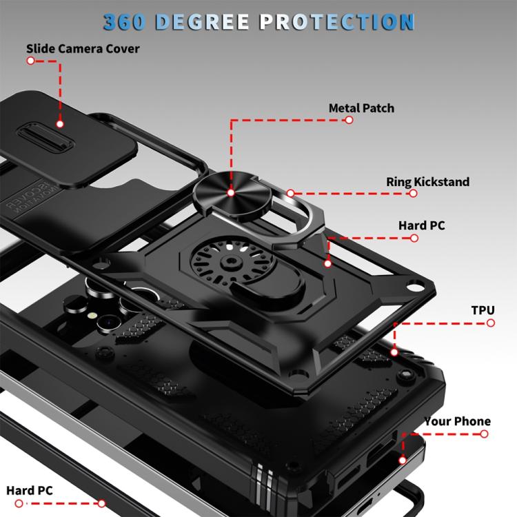 For Samsung Galaxy S25 Ultra 5G Sliding Camshield TPU Hybrid PC Phone Case with Holder(Black)