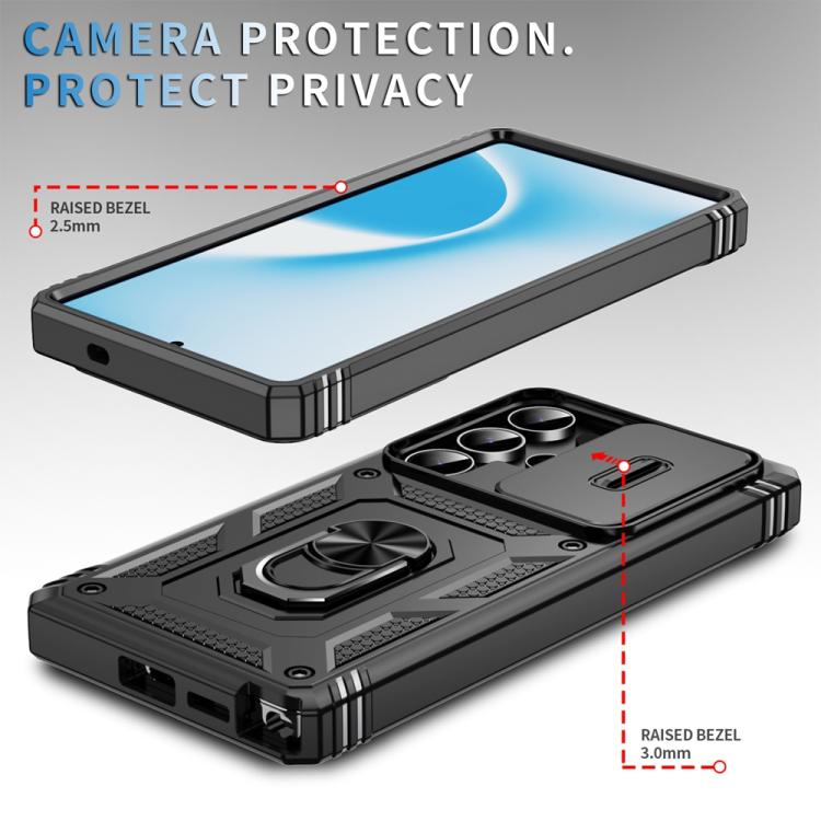 For Samsung Galaxy S25 Ultra 5G Sliding Camshield TPU Hybrid PC Phone Case with Holder(Black)