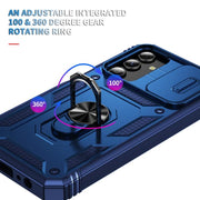 For Samsung Galaxy S25 5G Sliding Camshield TPU Hybrid PC Phone Case with Holder(Navy Blue)
