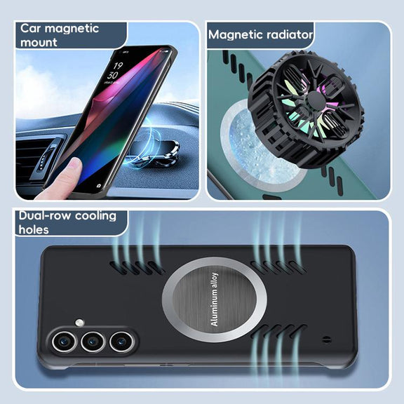 For Samsung Galaxy S24+ 5G All-inclusive Lens Frameless Graphene Cooling Phone Case(Navy Blue)