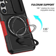 For Samsung Galaxy S25 5G Sliding Camshield MagSafe Holder TPU Hybrid PC Phone Case(Black Red)