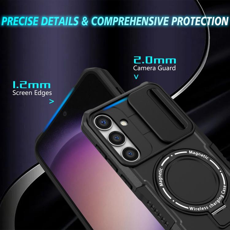 For Samsung Galaxy S25+ 5G Sliding Camshield MagSafe Holder TPU Hybrid PC Phone Case(Black)
