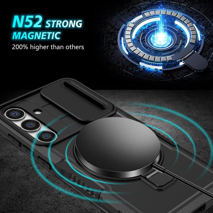 For Samsung Galaxy S25+ 5G Sliding Camshield MagSafe Holder TPU Hybrid PC Phone Case(Black)
