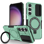 For Samsung Galaxy S25+ 5G Sliding Camshield MagSafe Holder TPU Hybrid PC Phone Case(Light Blue)