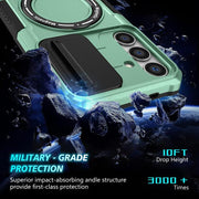 For Samsung Galaxy S25+ 5G Sliding Camshield MagSafe Holder TPU Hybrid PC Phone Case(Light Blue)