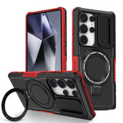 For Samsung Galaxy S25 Ultra 5G Sliding Camshield MagSafe Holder TPU Hybrid PC Phone Case(Black Red)