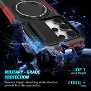 For Samsung Galaxy S25 Ultra 5G Sliding Camshield MagSafe Holder TPU Hybrid PC Phone Case(Black Red)