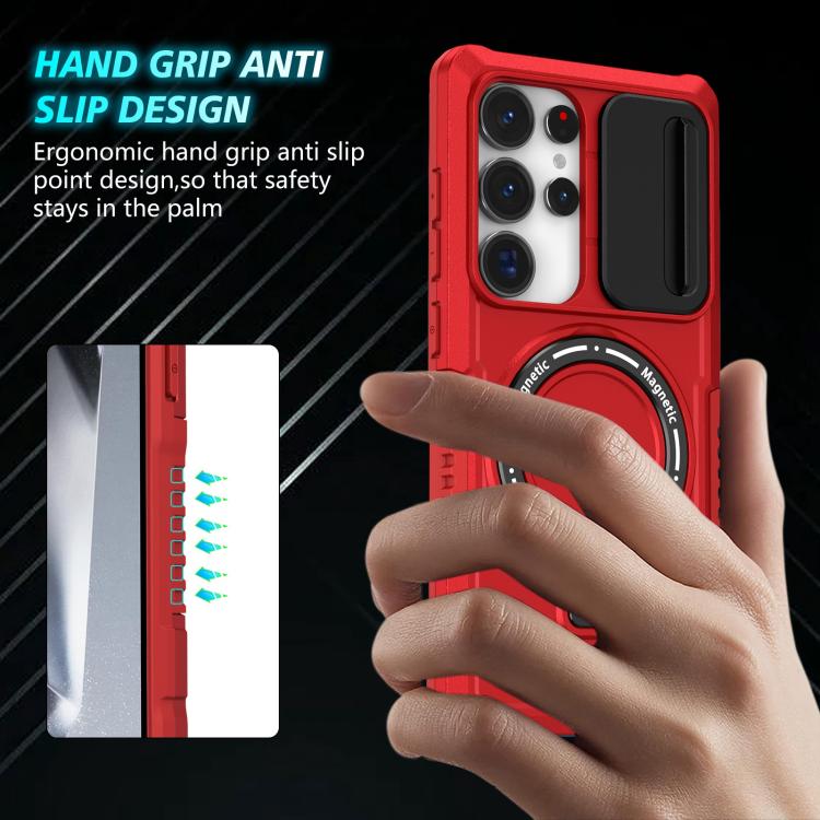 For Samsung Galaxy S25 Ultra 5G Sliding Camshield MagSafe Holder TPU Hybrid PC Phone Case(Red)