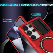 For Samsung Galaxy S25 Ultra 5G Sliding Camshield MagSafe Holder TPU Hybrid PC Phone Case(Red)