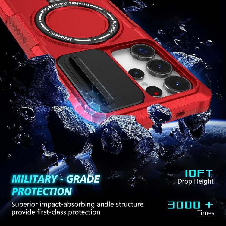 For Samsung Galaxy S25 Ultra 5G Sliding Camshield MagSafe Holder TPU Hybrid PC Phone Case(Red)