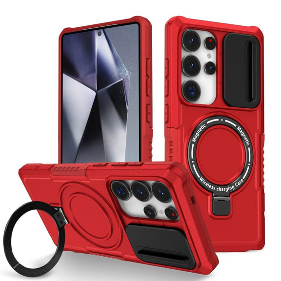 For Samsung Galaxy S25 Ultra 5G Sliding Camshield MagSafe Holder TPU Hybrid PC Phone Case(Red)