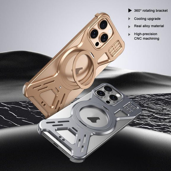 For iPhone 15 Pro Max Armor 360 Holder Frameless Alloy MagSafe Phone Case(Space Gray)