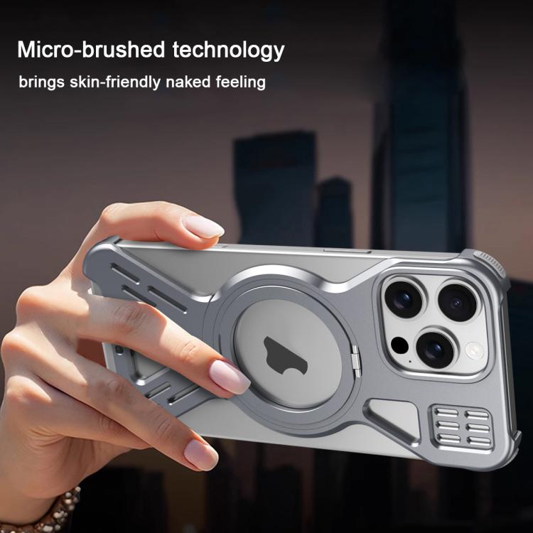 For iPhone 15 Pro Max Armor 360 Holder Frameless Alloy MagSafe Phone Case(Black)