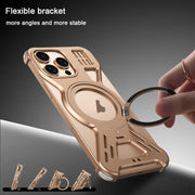 For iPhone 16 Armor 360 Holder Frameless Alloy MagSafe Phone Case(Black)