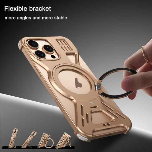 For iPhone 16 Pro Max Armor 360 Holder Frameless Alloy MagSafe Phone Case(Black)
