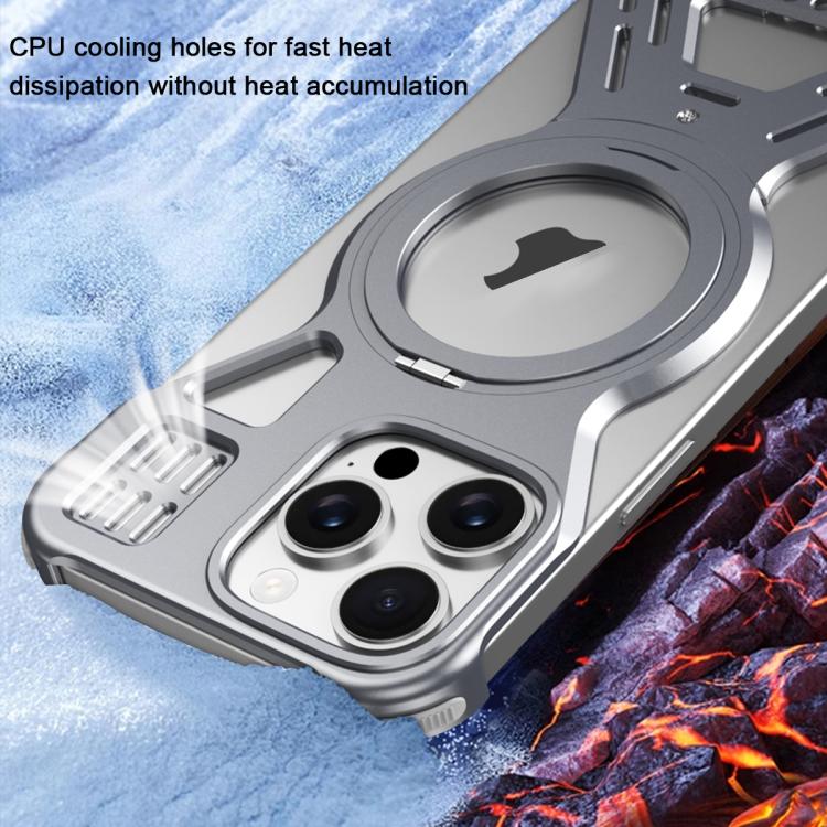 For iPhone 16 Pro Armor 360 Holder Frameless Alloy MagSafe Phone Case(Space Gray)