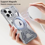 For iPhone 16 Pro Max Armor 360 Holder Frameless Alloy MagSafe Phone Case(Black)