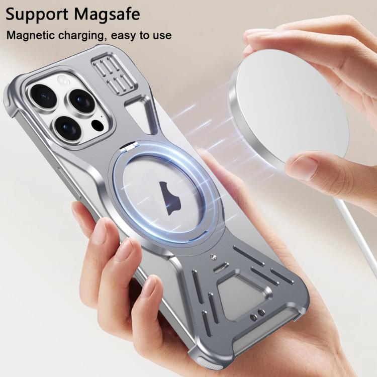 For iPhone 15 Pro Armor 360 Holder Frameless Alloy MagSafe Phone Case(Black)