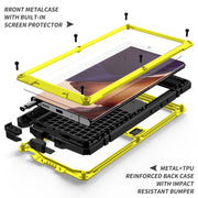 For Samsung Galaxy Note 20 Ultra R-JUST Shockproof Water-resistant Dust-proof Metal + Silicone Protective Case with Holder(Yellow)