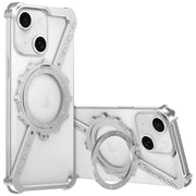 For iPhone 15 Z-shaped Frameless Metal 360 Holder MagSafe Phone Case(Space Silver)