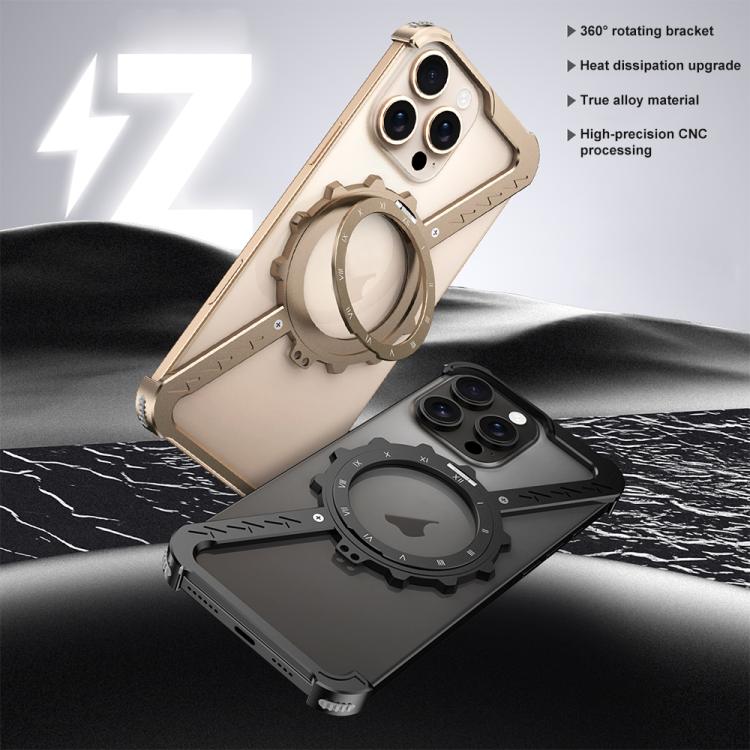 For iPhone 14 Z-shaped Frameless Metal 360 Holder MagSafe Phone Case(Space Grey)