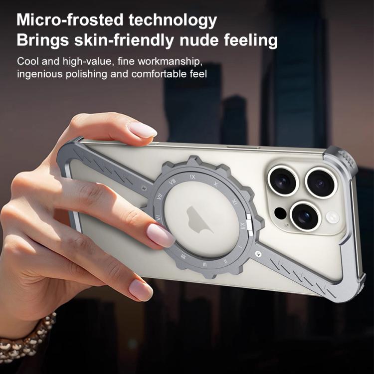For iPhone 14 Z-shaped Frameless Metal 360 Holder MagSafe Phone Case(Space Silver)